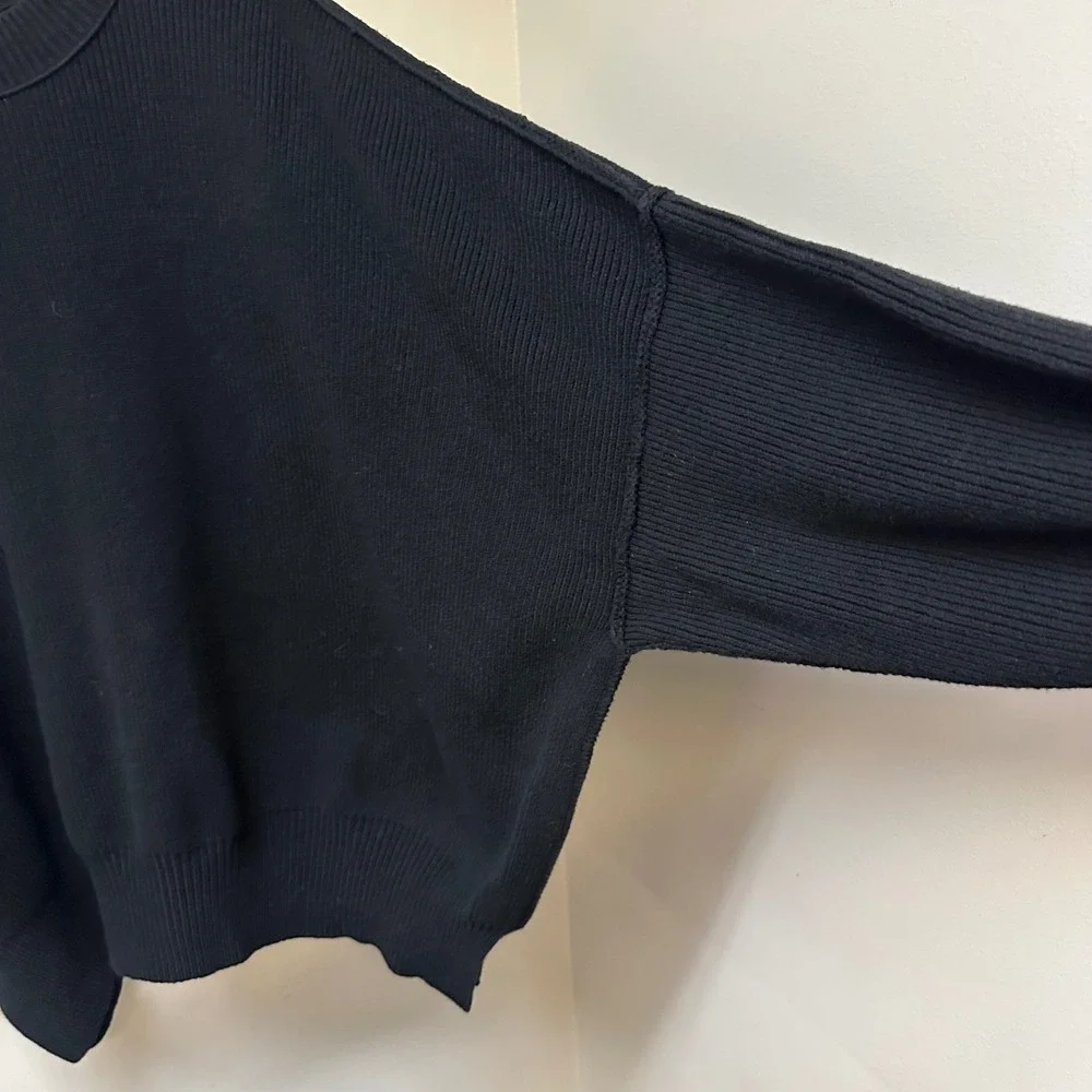 Free People Easy Street Tunic Sweater Black Oversized Ribbed Knit OB991232 S